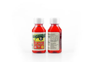 THC infused Syrup - Cherry Energy Flavor - front and back of bottle